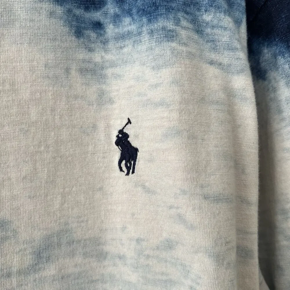 Polo Ralph Lauren Hoodie 4XB Big Blue White Tie Dye Long Sleeve Pony Cotton